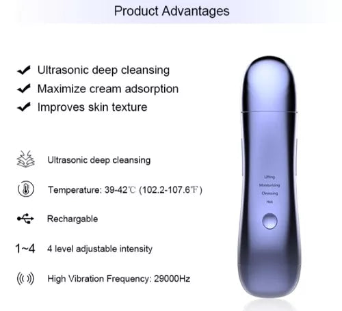 Skin Scrubber Espatula Ultrasónica+ Punta Caliente Abre Poro