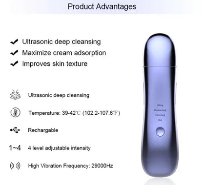 Skin Scrubber Espatula Ultrasónica+ Punta Caliente Abre Poro